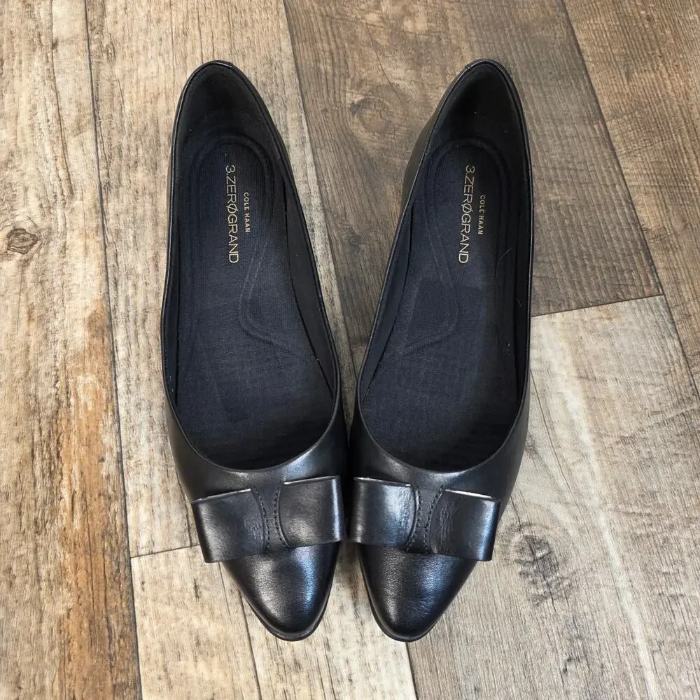 Cole Haan Zerogrand Ballet Flats Womens 6B Black Leather Bow Comfort Shoes